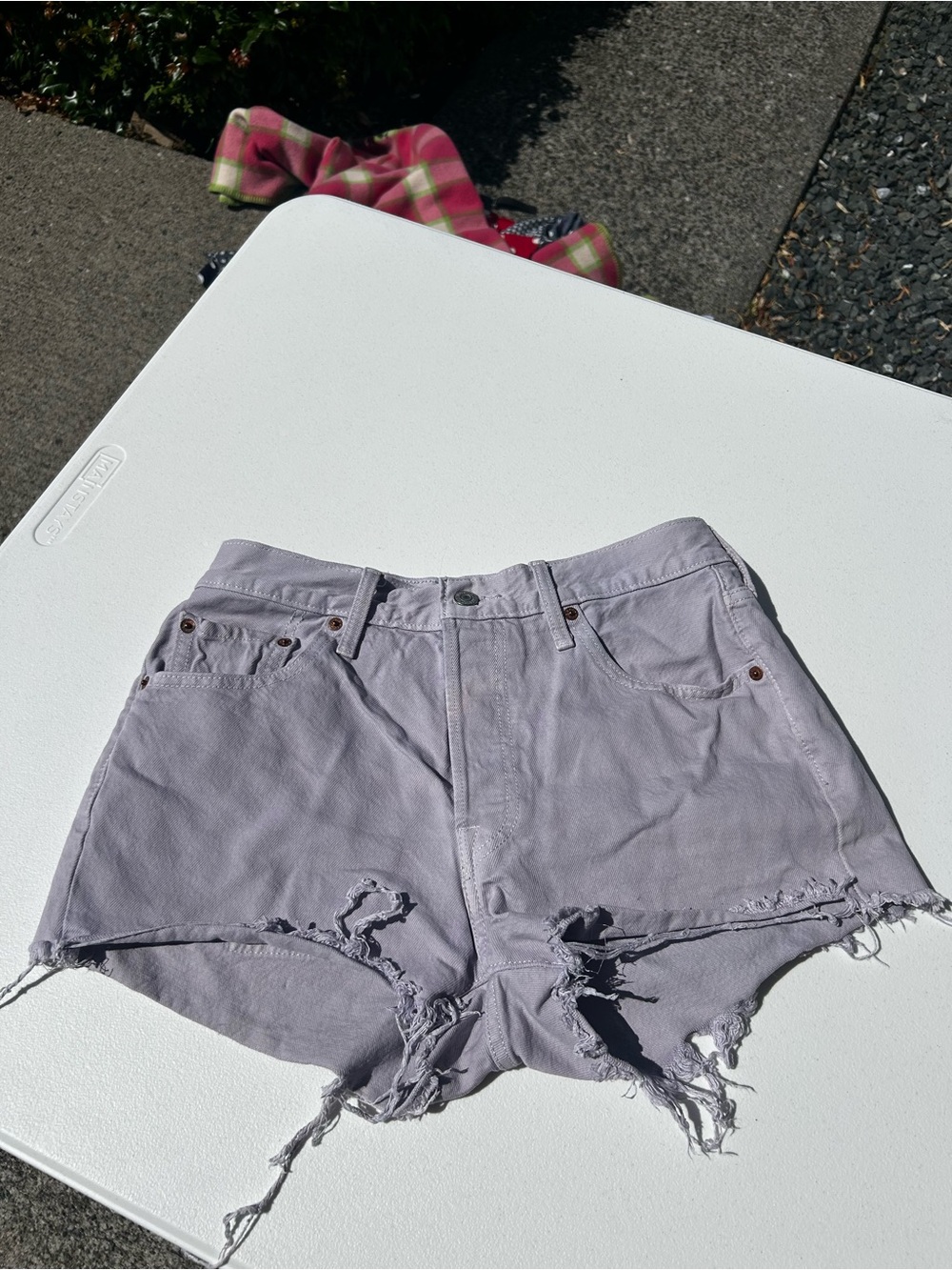 Levi's Lavender Distressed Denim Cutoff Shorts